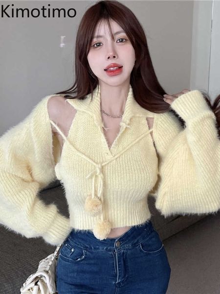 women's sweaters kimotimo sweater 2 delige set women 2022 fall halter knit vest lace up short vest american streetwear girl y2k ins j2, White;black
women's sweaters kimotimo sweater 2 delige set women 2022 fall halter knit vest lace up short vest american streetwear girl y2k ins j2, White;black