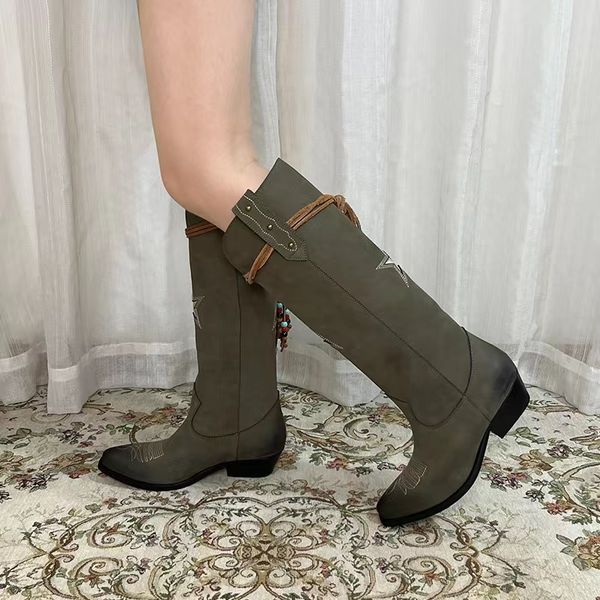 winter embroidered western cowboy boots chunky heel knee boot pointed toe slip-on fashion retro knight booties luxury designers shoe for wom, Black
winter embroidered western cowboy boots chunky heel knee boot pointed toe slip-on fashion retro knight booties luxury designers shoe for wom, Black