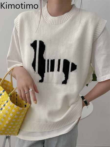 women's sweaters kimotimo cartoon dog jacquard knitted vests women 2022 autumn overlap sleeveless pullover korean fashion temperament s, White;black
women's sweaters kimotimo cartoon dog jacquard knitted vests women 2022 autumn overlap sleeveless pullover korean fashion temperament s, White;black