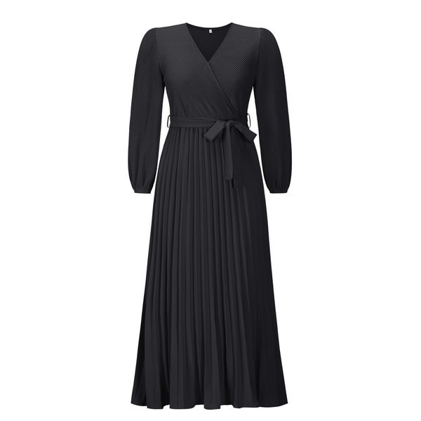 autumn winter women casual dresses v neck wrap dress elegant pleated long sleeve high waist belted a line hem swing midi sun dresses, Black;gray
autumn winter women casual dresses v neck wrap dress elegant pleated long sleeve high waist belted a line hem swing midi sun dresses, Black;gray