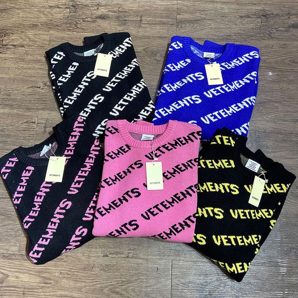 women's sweaters vetements knit cashmere pullover full-body print letter logo knitwear men women round neck sweaters, White;black
women's sweaters vetements knit cashmere pullover full-body print letter logo knitwear men women round neck sweaters, White;black