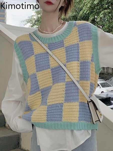 women's sweaters kimotimo chic hit color plaid knitted vest women 2022 autumn o neck outfit sweater korean fashion loose sleeveless swe, White;black
women's sweaters kimotimo chic hit color plaid knitted vest women 2022 autumn o neck outfit sweater korean fashion loose sleeveless swe, White;black