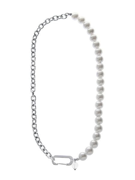 ins fashion pearl stitching titanium steel chain necklace niche design american hip hop street men's jewelry accessories, Silver
ins fashion pearl stitching titanium steel chain necklace niche design american hip hop street men's jewelry accessories, Silver