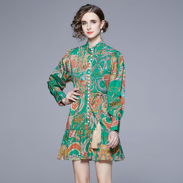 vintage printed green mini shirt dress button long sleeve 2022 elegant womes casual office stand collar short dresses runway designer ladies, Black;gray
vintage printed green mini shirt dress button long sleeve 2022 elegant womes casual office stand collar short dresses runway designer ladies, Black;gray