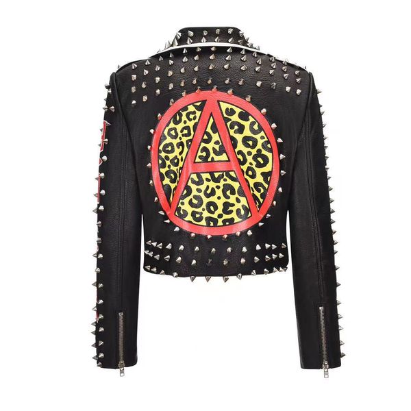 women fall winter on the new leather coat street fashion hip hop rock personality leopard print graffiti rivet belt jacket, Black
women fall winter on the new leather coat street fashion hip hop rock personality leopard print graffiti rivet belt jacket, Black