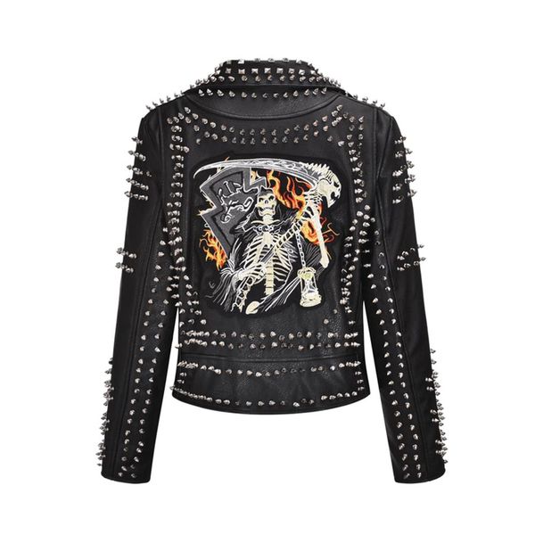 women's autumn and winter new embroidered eb rock heavy industry rivet punk jacket short slim motorcycle leather jacket menwomen, Black
women's autumn and winter new embroidered eb rock heavy industry rivet punk jacket short slim motorcycle leather jacket menwomen, Black