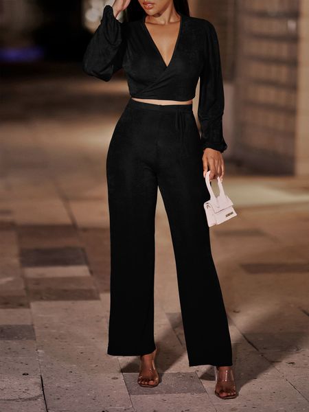women's autumn winter new pants suit v neck casual solid color wide leg pants, White
women's autumn winter new pants suit v neck casual solid color wide leg pants, White