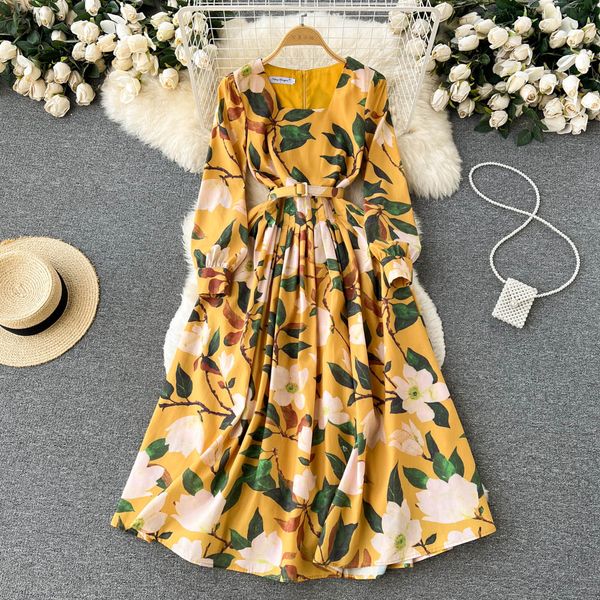 spring new long sleeve dress women's floral knee length dress temperament pleated large hem loose skirt, Black;gray
spring new long sleeve dress women's floral knee length dress temperament pleated large hem loose skirt, Black;gray