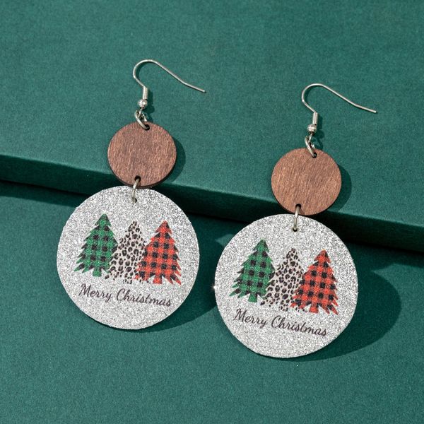 s3272 christmas dangle earrings for women round pu leather christmas tree letters wood earrings, Silver
s3272 christmas dangle earrings for women round pu leather christmas tree letters wood earrings, Silver
