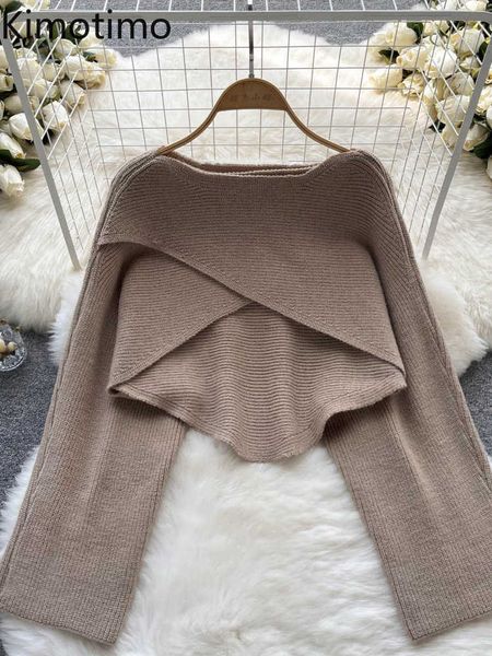 women's sweaters kimotimo irregular long sleeves knitted sweater women autumn lazy round neck cropped sweater korean simple all match s, White;black