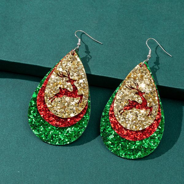 s3273 dangle christmas earrings for women three layer water drop deer sequins glitter artificial leather earrings, Silver
s3273 dangle christmas earrings for women three layer water drop deer sequins glitter artificial leather earrings, Silver