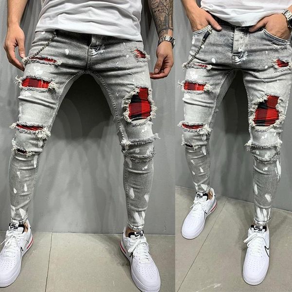 men's jeans men's men's skinny ripped plaid patchwork denim trousers hip-hop print jogging pencil men pants, Blue
men's jeans men's men's skinny ripped plaid patchwork denim trousers hip-hop print jogging pencil men pants, Blue