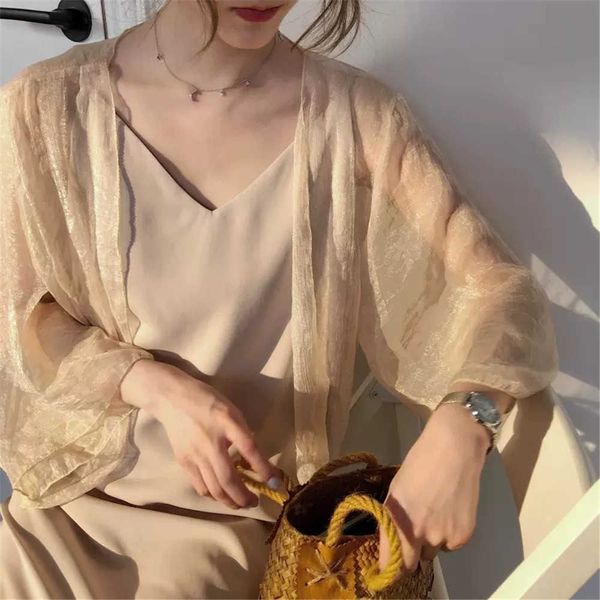 women's sweaters 2022 blouses shirts women summer autumn chiffon vest sheer casual style see through transparent loose for holiday j220, White;black
women's sweaters 2022 blouses shirts women summer autumn chiffon vest sheer casual style see through transparent loose for holiday j220, White;black