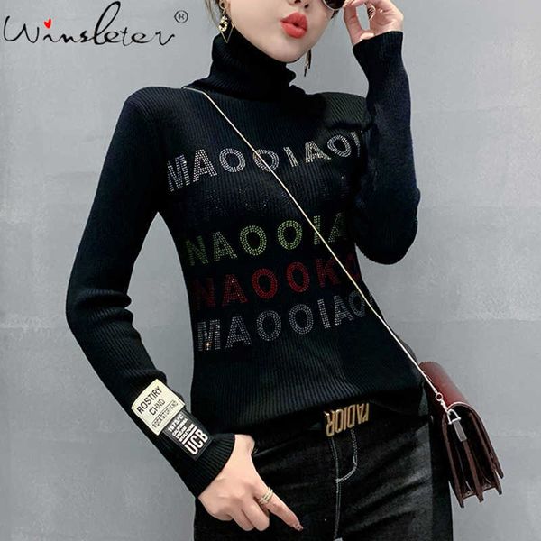 women's sweaters fall winter korean clothes sweater women turtleneck shiny diamonds letter knitwear jumper patch long sleeve woman t19, White;black
women's sweaters fall winter korean clothes sweater women turtleneck shiny diamonds letter knitwear jumper patch long sleeve woman t19, White;black