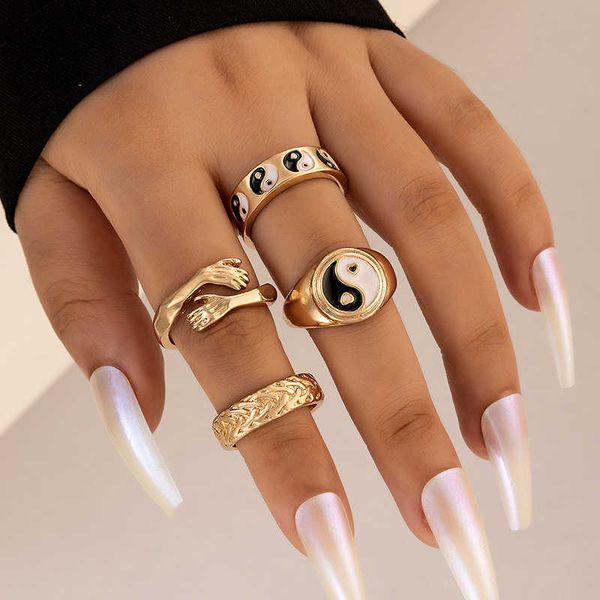 new versatile ring black tai chi palm five piece oil dripping ring women's set, Silver
new versatile ring black tai chi palm five piece oil dripping ring women's set, Silver