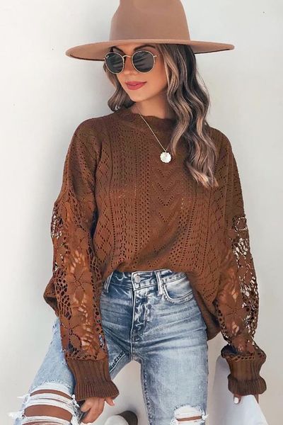 women's sweaters hollow out floral long sleeve sweater loose round neck pullover top, White;black
women's sweaters hollow out floral long sleeve sweater loose round neck pullover top, White;black
