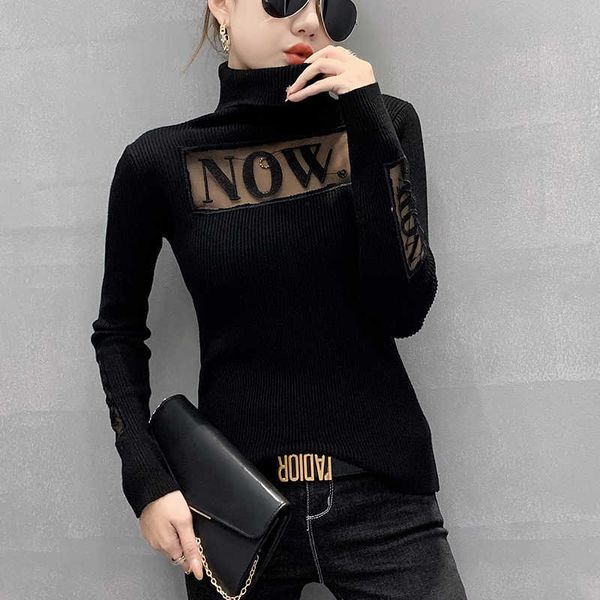 women's sweaters #7405 grey black white knitwear tight sweater women spliced mesh letters hollow out turtleneck women sweater long slee, White;black
women's sweaters #7405 grey black white knitwear tight sweater women spliced mesh letters hollow out turtleneck women sweater long slee, White;black