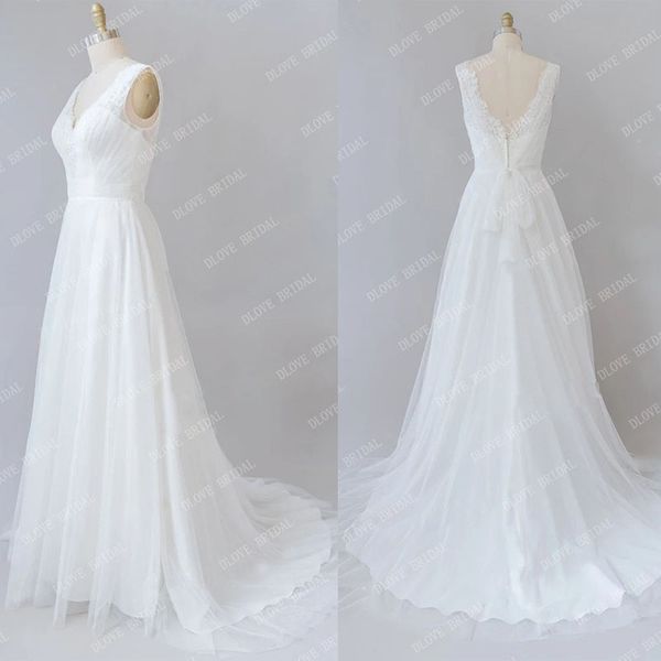 real image elegant boho wedding dress tulle v neck lace beadice tie back a line bridal gown custom made, White
real image elegant boho wedding dress tulle v neck lace beadice tie back a line bridal gown custom made, White