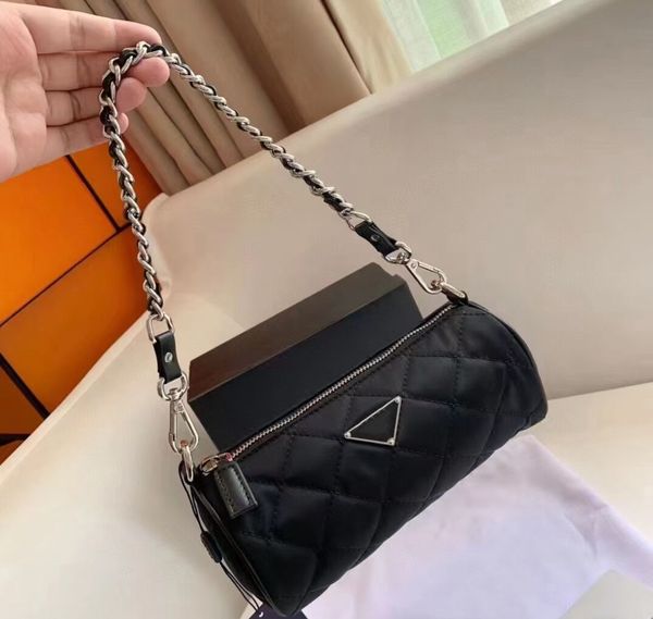 style women nylon chains diamond lattice hobo bag shoulder evening bags baguette under the arm no box