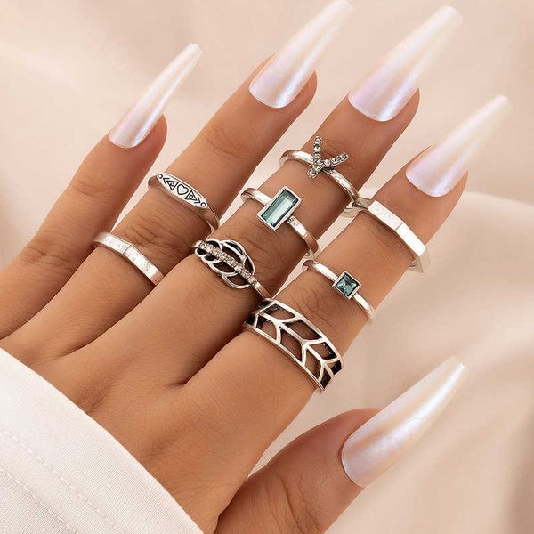 new alloy square diamond multi piece ring set geometric hollow leaf love eight, Silver
new alloy square diamond multi piece ring set geometric hollow leaf love eight, Silver
