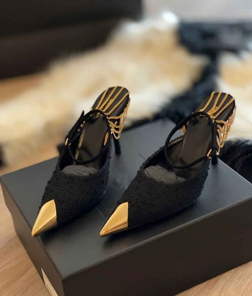 luxury women sandals shoes vesper slingback metal chain pumps boucle tweed stiletto heels lady pointed toe cap party dress weddi, Black
luxury women sandals shoes vesper slingback metal chain pumps boucle tweed stiletto heels lady pointed toe cap party dress weddi, Black