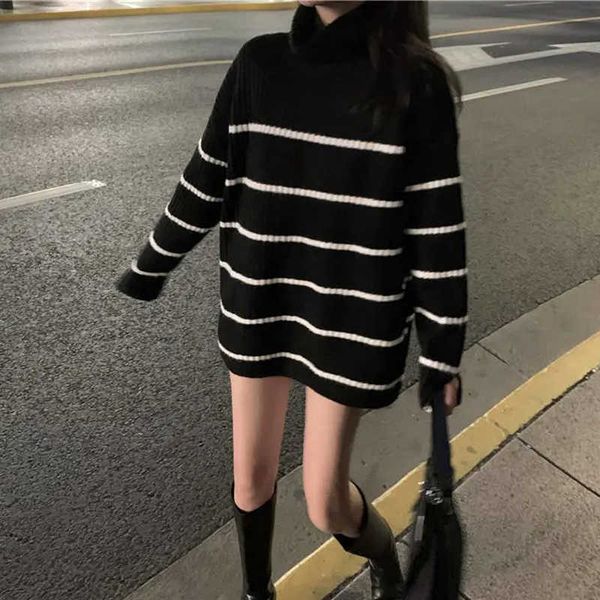 women's sweaters femme stripes turtleneck sweater new loose oversize women winter warm street casual korea knitting pullovers sweatar o, White;black
women's sweaters femme stripes turtleneck sweater new loose oversize women winter warm street casual korea knitting pullovers sweatar o, White;black