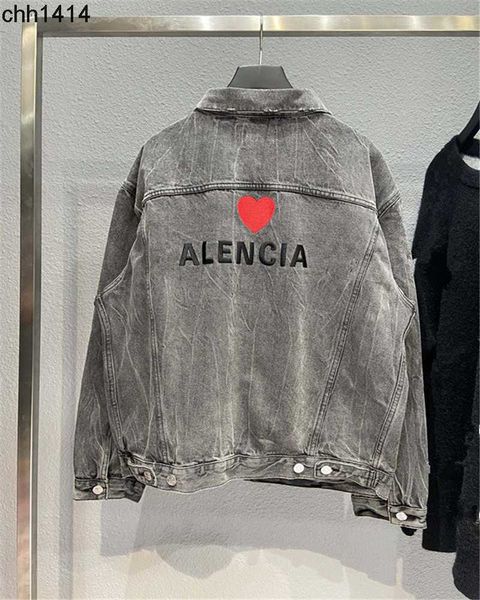 high edition luxury fashion balencaigaess autumn and winter new love embroidery worn out water washing denim coat couple jacket bl, Black
high edition luxury fashion balencaigaess autumn and winter new love embroidery worn out water washing denim coat couple jacket bl, Black