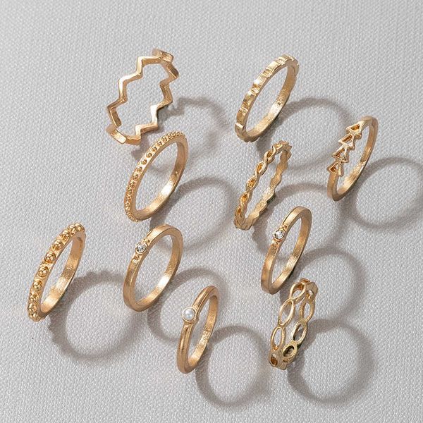 new geometric diamond pearl ring set fried dough twist triangle hollow ten piece ring set, Silver 
new geometric diamond pearl ring set fried dough twist triangle hollow ten piece ring set, Silver