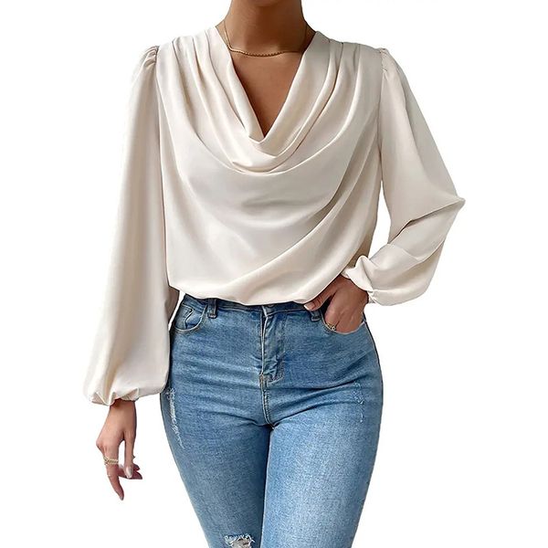 fashion women chiffon shirts elegant draped front deep v neck long sleeve casual blouse tee, White
fashion women chiffon shirts elegant draped front deep v neck long sleeve casual blouse tee, White