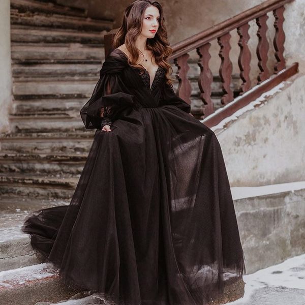 2023 lantern long sleeve black gothic wedding dress puffy a-line winter bridal gowns lace appliques beaded sweep train tulle vintage vestido, White
2023 lantern long sleeve black gothic wedding dress puffy a-line winter bridal gowns lace appliques beaded sweep train tulle vintage vestido, White