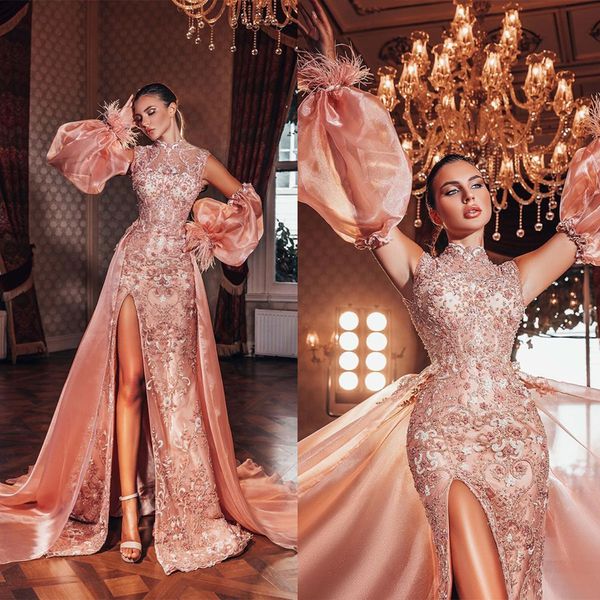 exquisite mermaid evening dress 2022 high side split applique bishop feather sleeve beads bridal gowns detachable train party dresses, Black;red
exquisite mermaid evening dress 2022 high side split applique bishop feather sleeve beads bridal gowns detachable train party dresses, Black;red