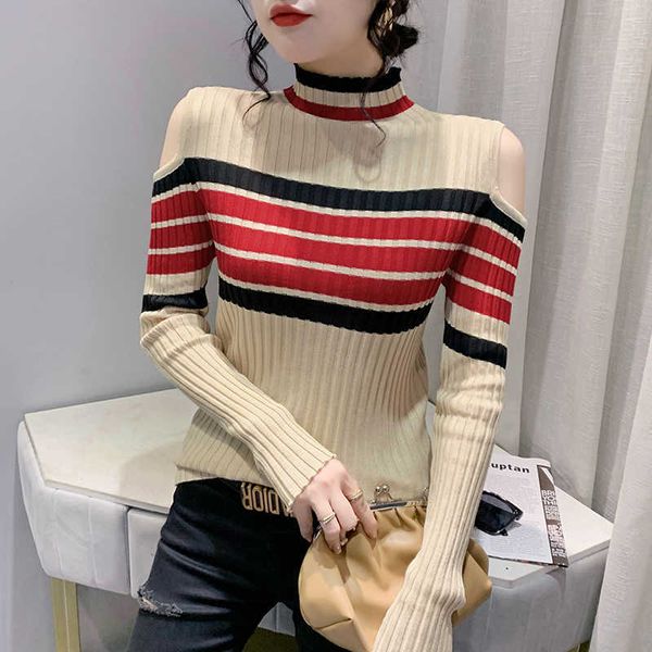 women's sweaters elastic striepd sweater women tight pullovers off shoulder sweaters long sleeve turtleneck sweater knitted autumn t221, White;black
women's sweaters elastic striepd sweater women tight pullovers off shoulder sweaters long sleeve turtleneck sweater knitted autumn t221, White;black