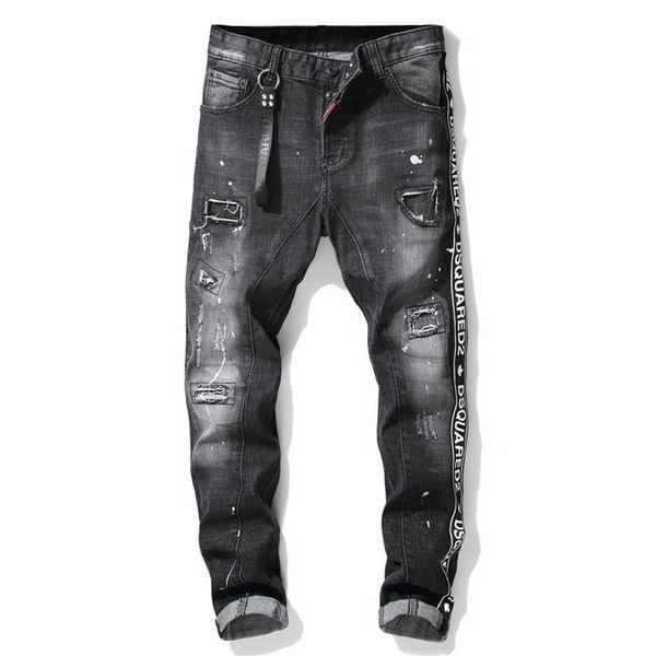 2020 mens badge rips stretch black jeans fashion designer slim fit washed motocycle denim pants panelled hip hop trousers218f, Blue
2020 mens badge rips stretch black jeans fashion designer slim fit washed motocycle denim pants panelled hip hop trousers218f, Blue
