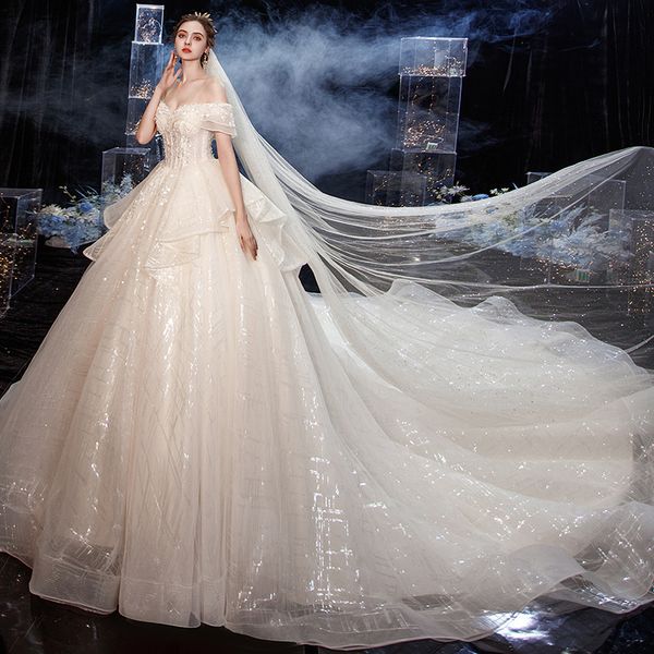 luxury 2023 ball gown wedding dresses modest sheer bateau sequined appliques back lace up country style chic bridal gowns custom made plus, White
luxury 2023 ball gown wedding dresses modest sheer bateau sequined appliques back lace up country style chic bridal gowns custom made plus, White