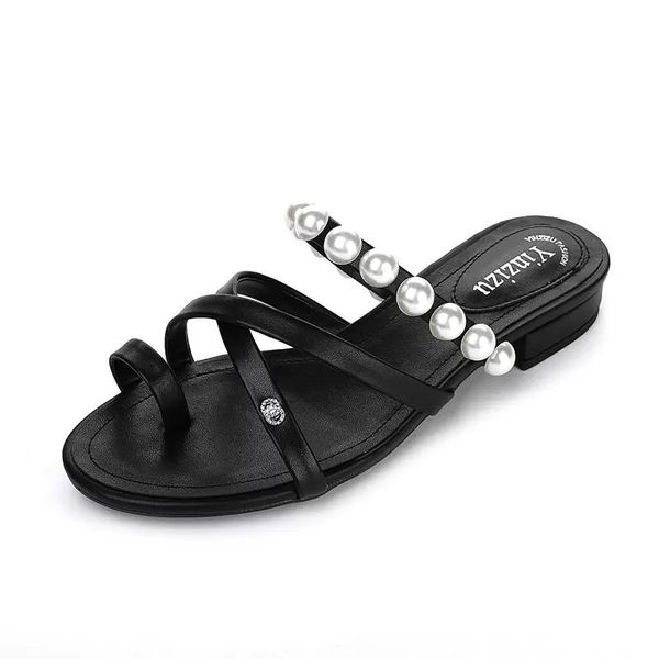 slippers sweet women's summer flip flops sandles pearl set toe sandals mules style leather women flat bottom, Black
slippers sweet women's summer flip flops sandles pearl set toe sandals mules style leather women flat bottom, Black