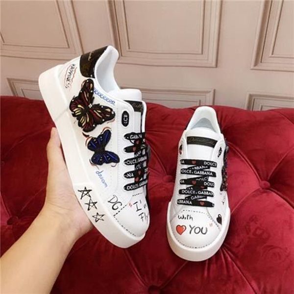 22s elegant brands portofino sneakers casual shoes men's printed nappa calfskin crown embroidery gold-plated casual walking luxurious t, Black