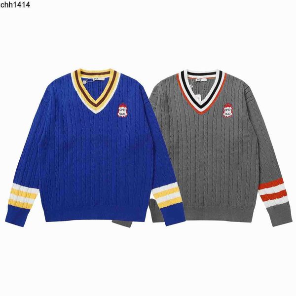 high version loewess autumn and winter new chest logo stripe color contrast v-neck pullover sweater, White;black
high version loewess autumn and winter new chest logo stripe color contrast v-neck pullover sweater, White;black