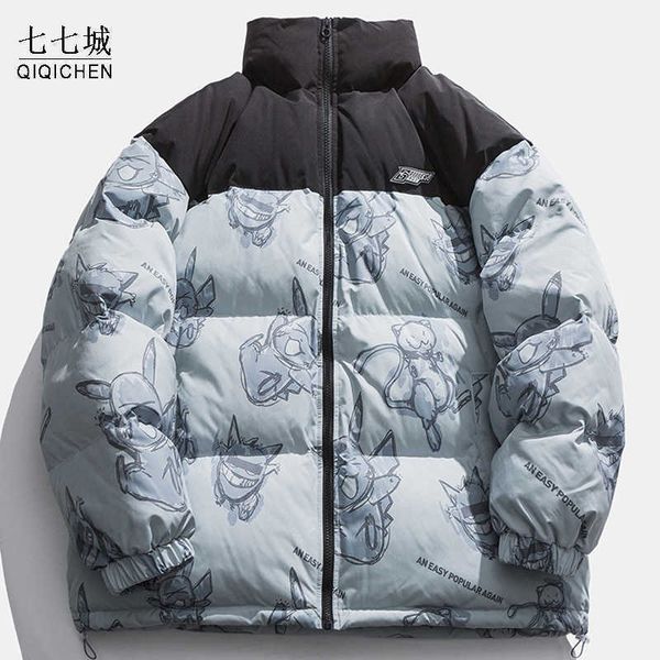 men's down parkas winter thicken jacket men cartoon print hip hop harajuku padded parka winter cotton casual patchwork coat women stree, Black
men's down parkas winter thicken jacket men cartoon print hip hop harajuku padded parka winter cotton casual patchwork coat women stree, Black
