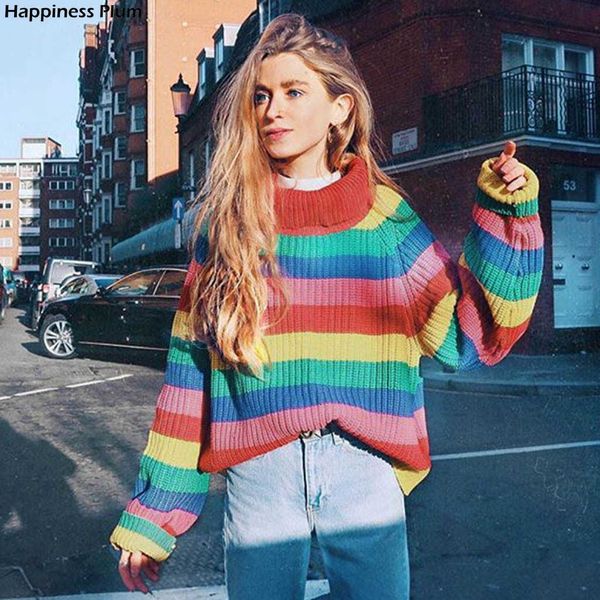 women's sweaters women sweater rainbow stripe knitted turtleneck sweater ladies fashion autumn winter casual loose long sleeve pullover, White;black
women's sweaters women sweater rainbow stripe knitted turtleneck sweater ladies fashion autumn winter casual loose long sleeve pullover, White;black