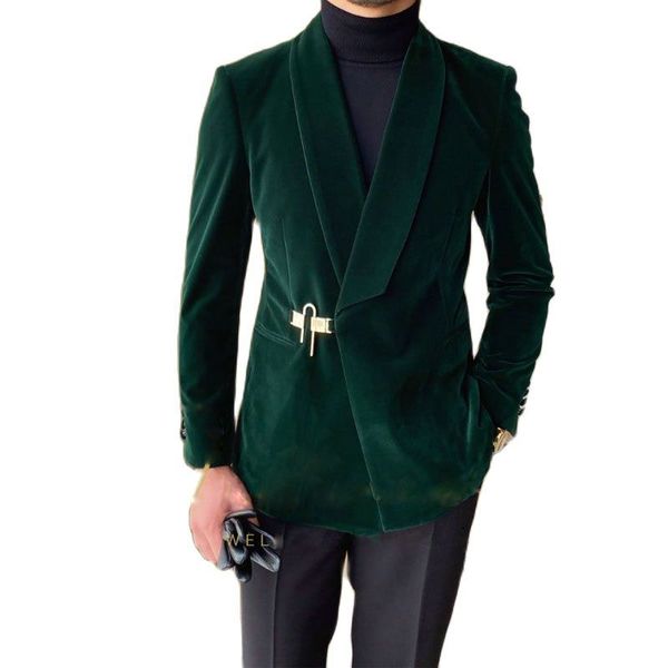 

Velvet Men Suits Green Wedding Tuxedos Double Breasted Groom Wear Two Pieces Man's Winter Clothing for New Year Party, White