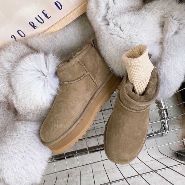 australia australian snow boots luxury designer womens boot winter fur integrated plush thickened cotton shoes, Black