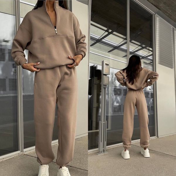 casual zipper tracksuits stand collar sweatshirt outfits women fashion loose pullover and high waist sports pants suits solid 2pc sets, Gray
casual zipper tracksuits stand collar sweatshirt outfits women fashion loose pullover and high waist sports pants suits solid 2pc sets, Gray