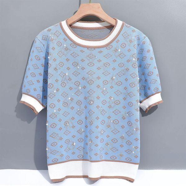 women's t-shirt luxury designv rhinestone loose knitted sweater fashion geometric jacquard jumpers short sleeve summer casual knit pull, White
women's t-shirt luxury designv rhinestone loose knitted sweater fashion geometric jacquard jumpers short sleeve summer casual knit pull, White
