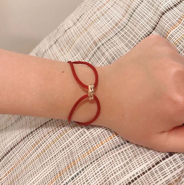 luxury quality charm pendant bracelet bangle with red rope three rings connect have box stamp ps7358a, Black
luxury quality charm pendant bracelet bangle with red rope three rings connect have box stamp ps7358a, Black
