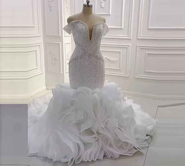 luxury mermaid wedding dresses 2022 ruffles train beads sequins plus size bridal gowns off the shoulder vestido de noiva african, White
luxury mermaid wedding dresses 2022 ruffles train beads sequins plus size bridal gowns off the shoulder vestido de noiva african, White