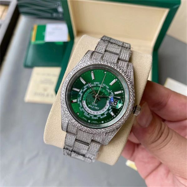 diamond watch mens watch mechanical movement watches sapphire anti-scratch lens fine steel watchcase watchband waterproof 50 meters 21005, Slivery;brown