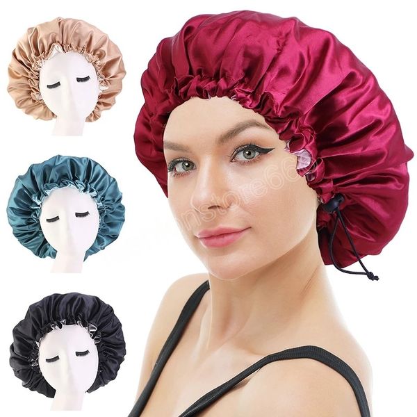 women satin hat bonnet double layer reversible color adjustable elastic sleep cap for long curly hair care headwrap night cap, Blue;gray
women satin hat bonnet double layer reversible color adjustable elastic sleep cap for long curly hair care headwrap night cap, Blue;gray