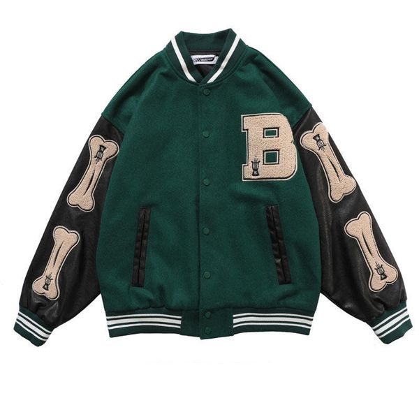 hip hop bomber jacket streetwear vintage embroidered letter furry bone patch varsity baseball coat 2022 men's autumn green black, Black;brown
hip hop bomber jacket streetwear vintage embroidered letter furry bone patch varsity baseball coat 2022 men's autumn green black, Black;brown