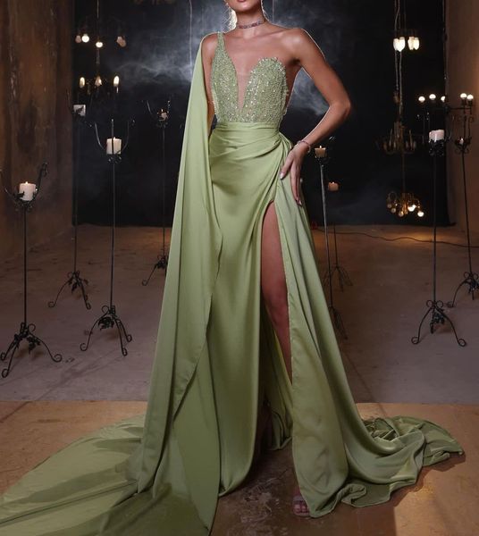 green prom dresses sleeveless v neck satin one shoulder appliques sequins evening dresses with cape side slit floor length evening dress plu, Black
green prom dresses sleeveless v neck satin one shoulder appliques sequins evening dresses with cape side slit floor length evening dress plu, Black