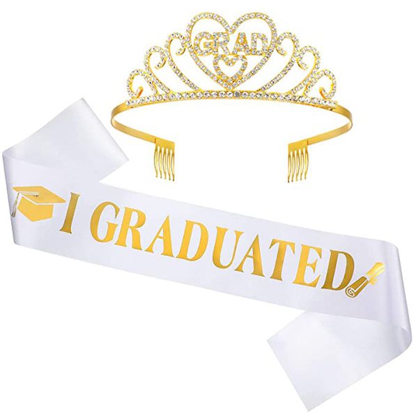 european and american headbands graduation party crown shoulder belt 2 pieces alloy rhinestone letter headwear i graduated etiquette belt, Silver
european and american headbands graduation party crown shoulder belt 2 pieces alloy rhinestone letter headwear i graduated etiquette belt, Silver